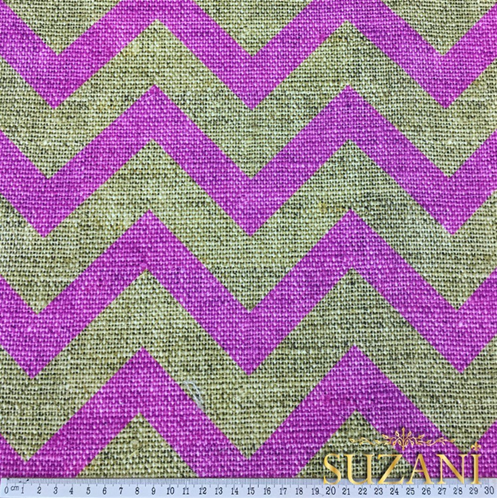 Keten Efekt Pembe Zigzag Desenli Kumaş