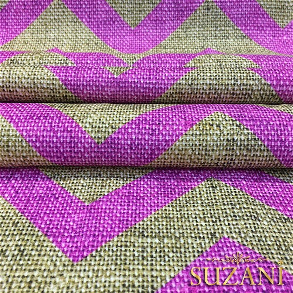 Keten Efekt Pembe Zigzag Desenli Kumaş