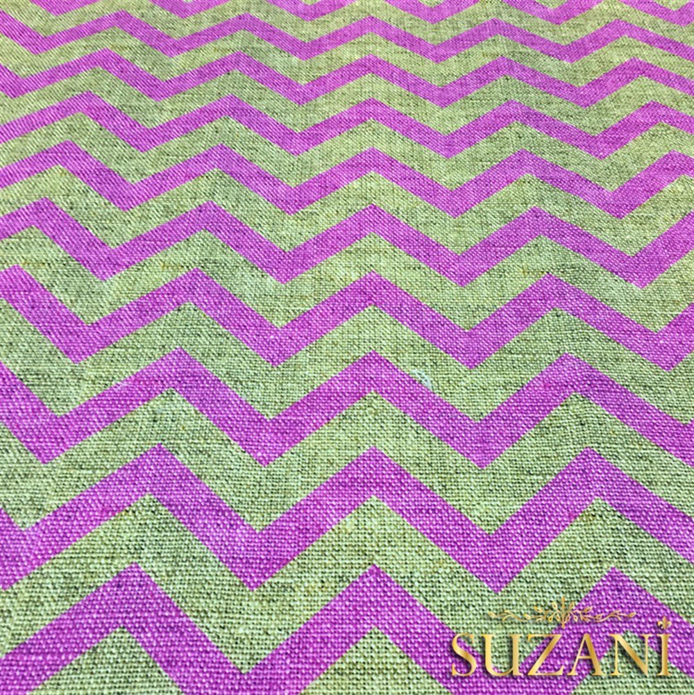 Keten Efekt Pembe Zigzag Desenli Kumaş