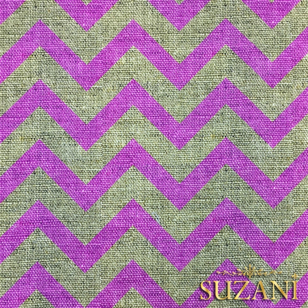 Keten Efekt Pembe Zigzag Desenli Kumaş