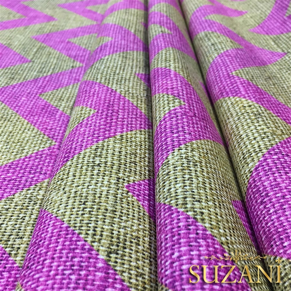 Keten Efekt Pembe Zigzag Desenli Kumaş