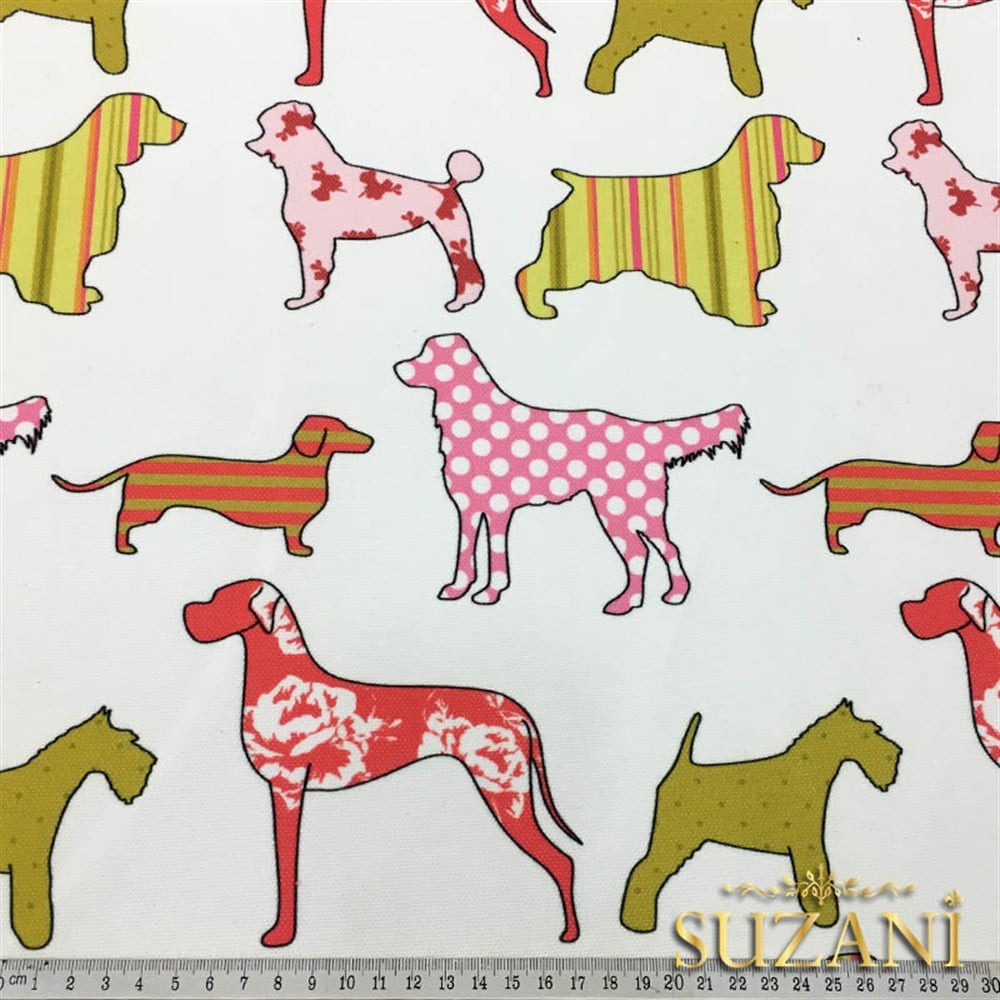 Kırmızı Köpekler Desenli Kumaş