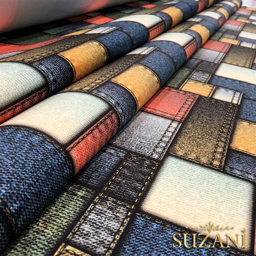 Kot Görünümlü Patchwork Desenli Kumaş