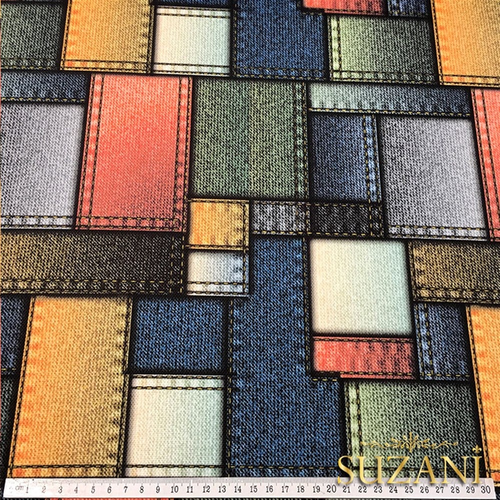 Kot Görünümlü Patchwork Desenli Kumaş