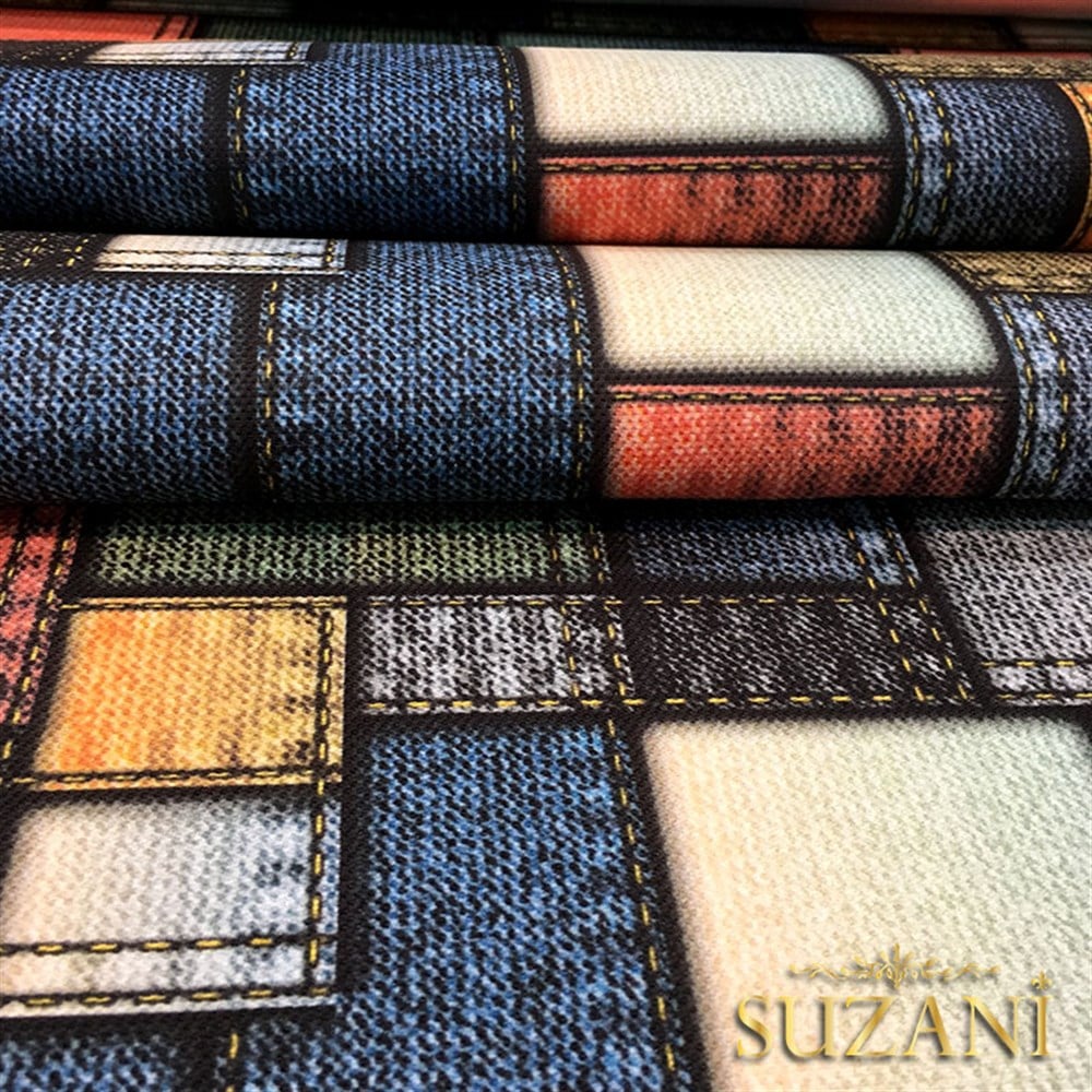 Kot Görünümlü Patchwork Desenli Kumaş