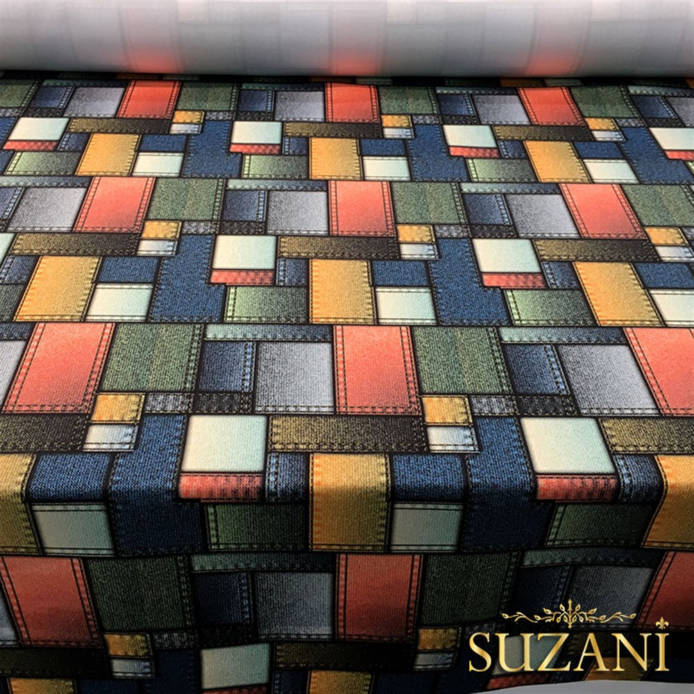 Kot Görünümlü Patchwork Desenli Kumaş