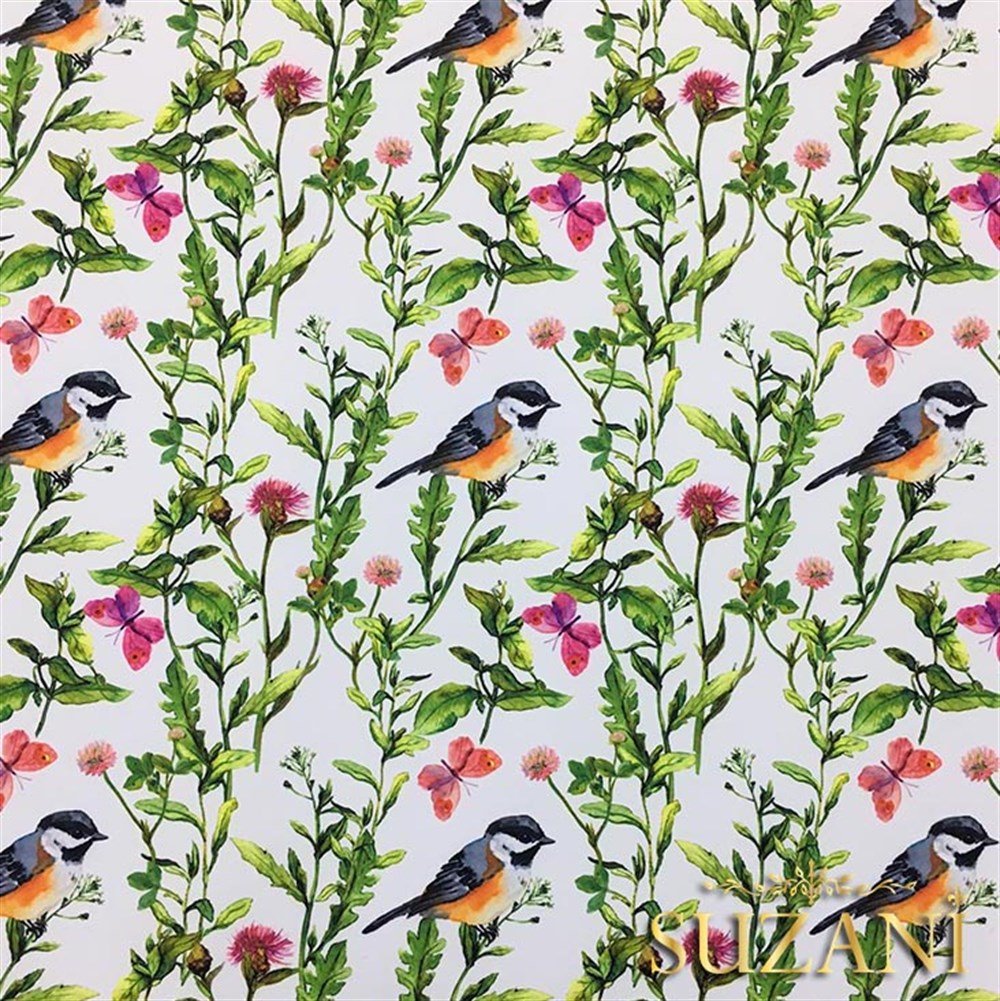 Kuşlu Kelebekli Kumaş