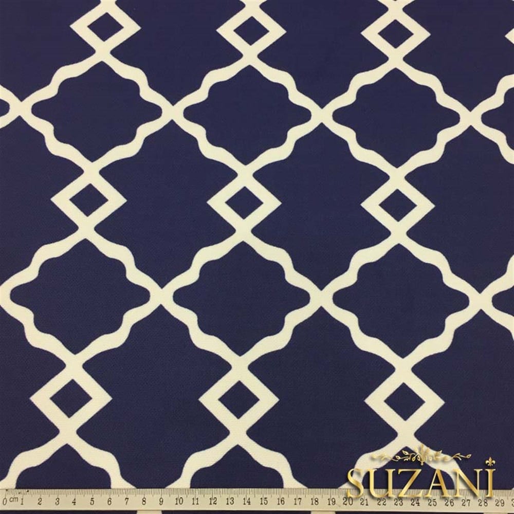 Lacivert Zemin Denizci Örgü Desenli Kumaş