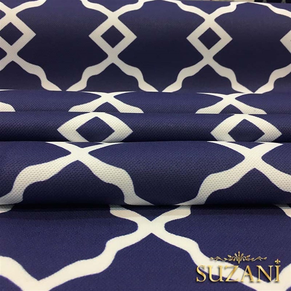 Lacivert Zemin Denizci Örgü Desenli Kumaş