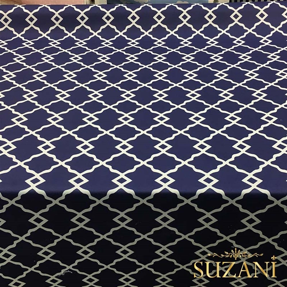 Lacivert Zemin Denizci Örgü Desenli Kumaş