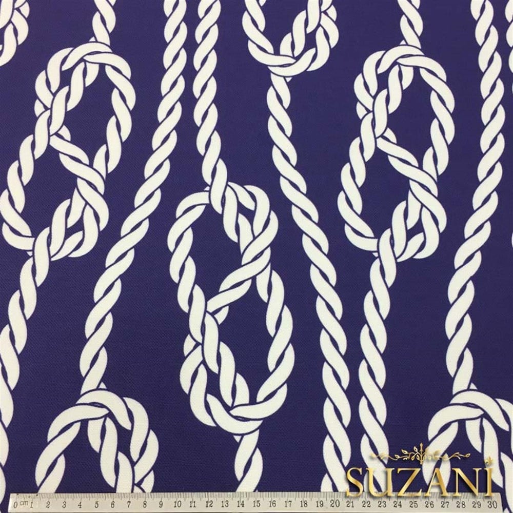 Lacivert Zemin Gemici Düğümü Desenli Kumaş