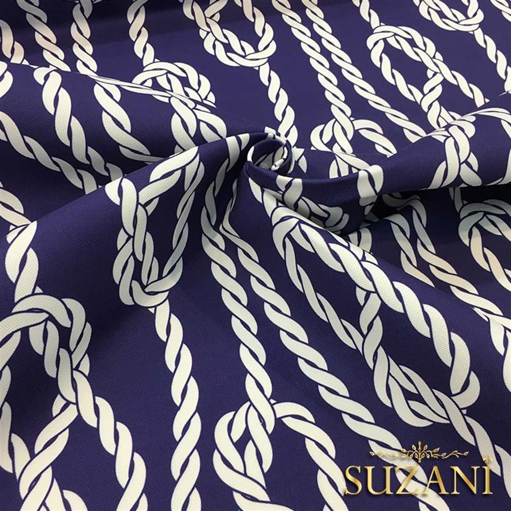 Lacivert Zemin Gemici Düğümü Desenli Kumaş