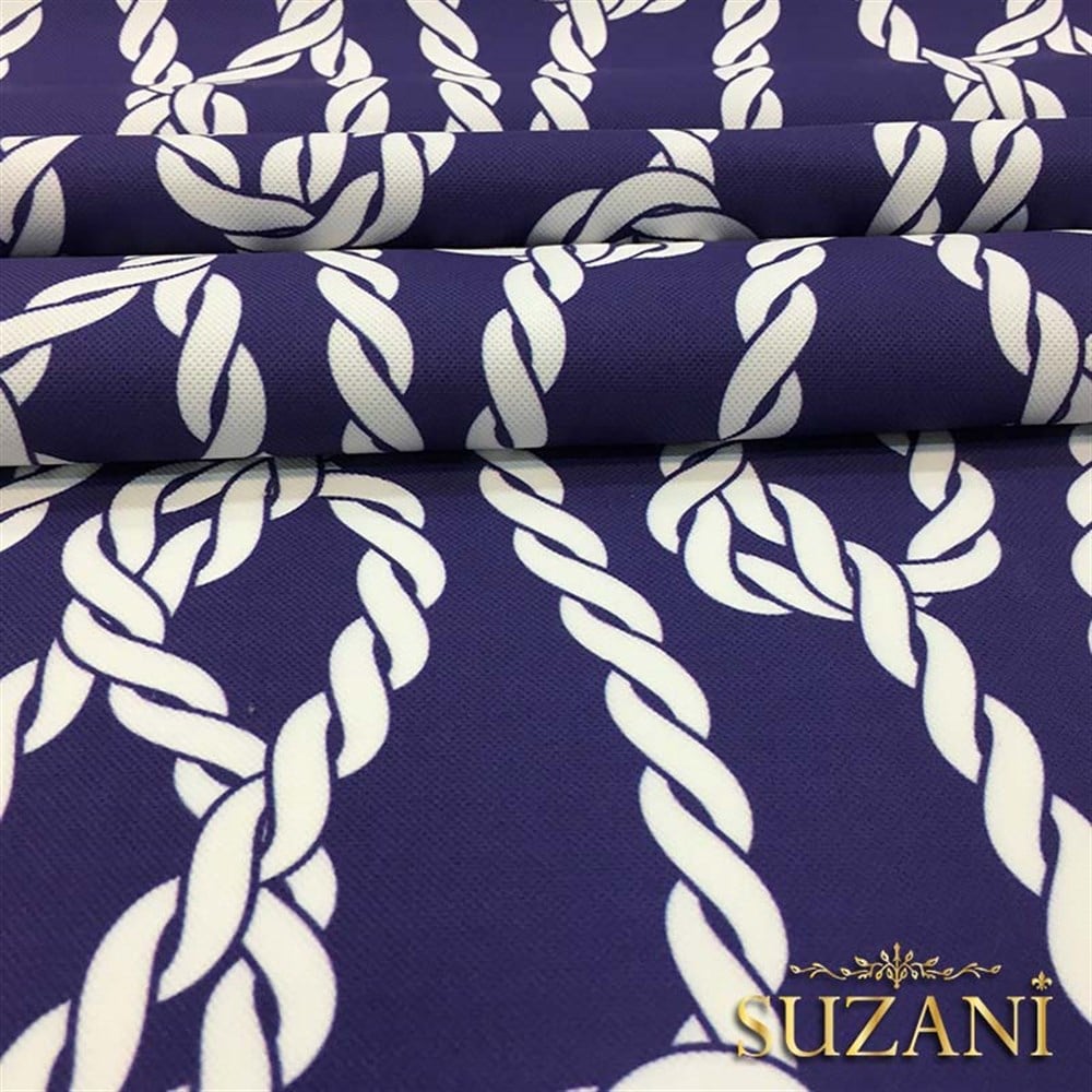 Lacivert Zemin Gemici Düğümü Desenli Kumaş