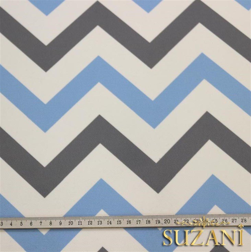 Mavi-Gri Zigzag Desenli Kumaş