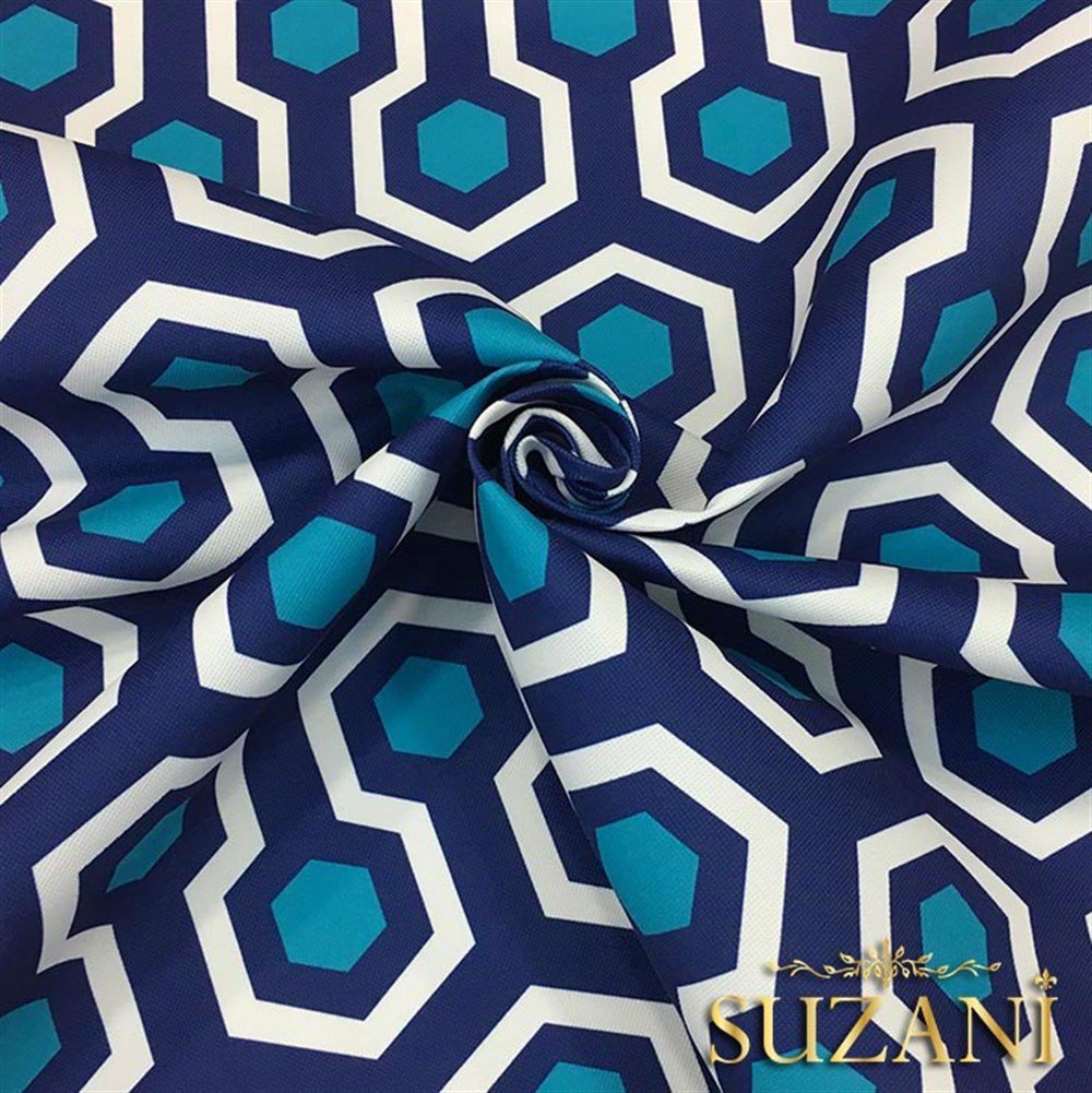 Mavi Petek Madalyon Desenli Kumaş