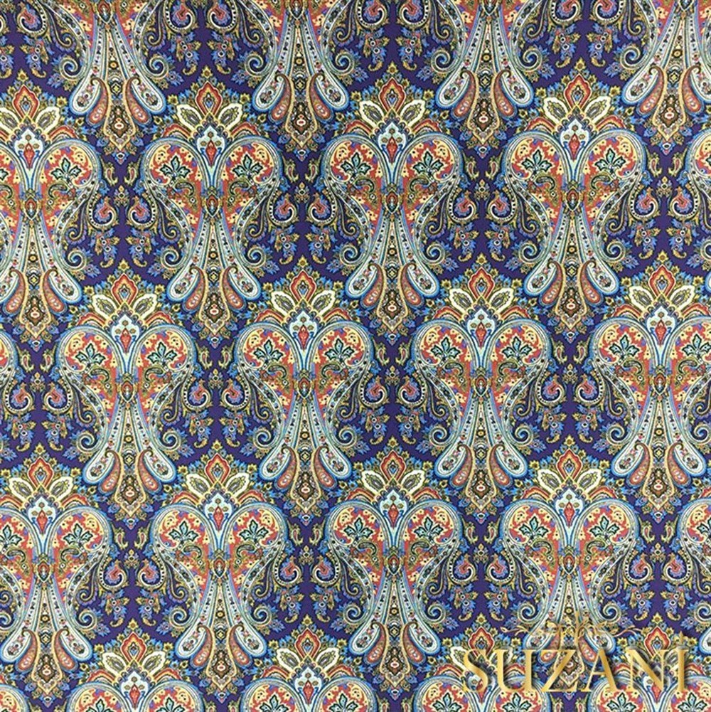 Mavi Şal Damask Desenli Kumaş