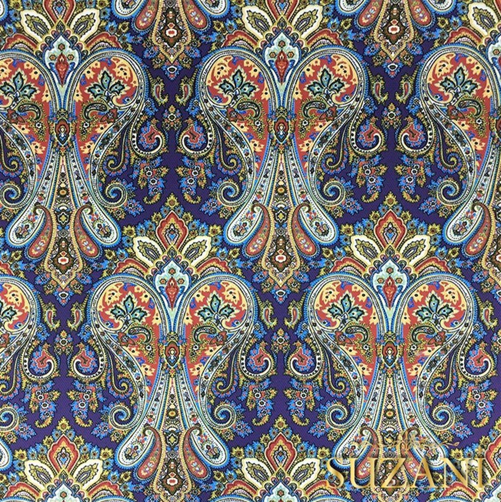 Mavi Şal Damask Desenli Kumaş