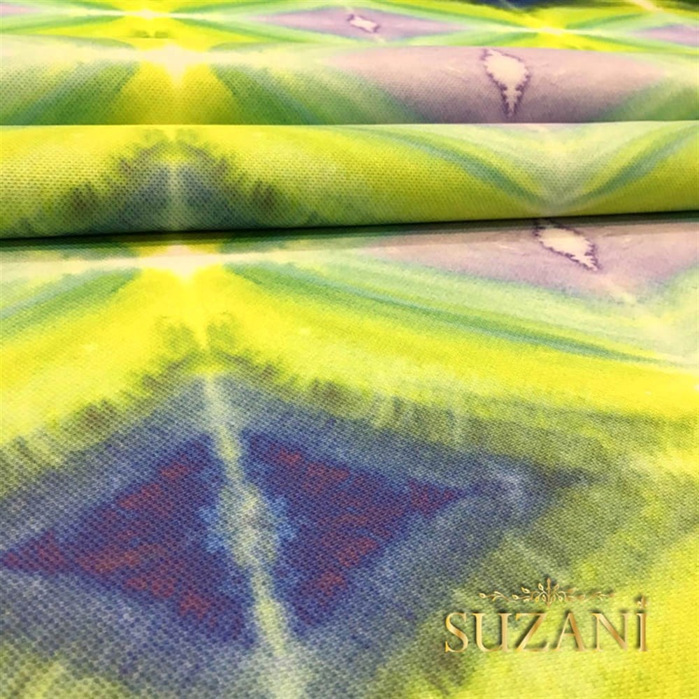 Mavi Sarı Parlama Efektli Kumaş