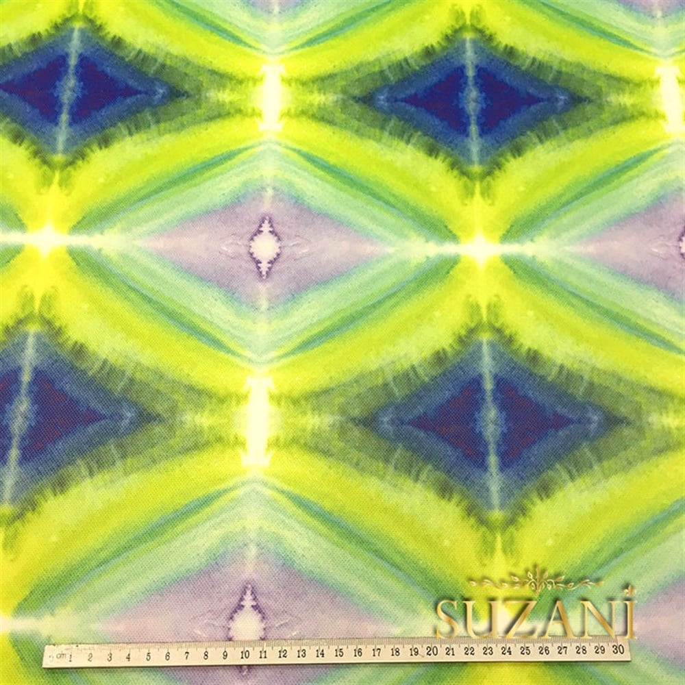 Mavi Sarı Parlama Efektli Kumaş