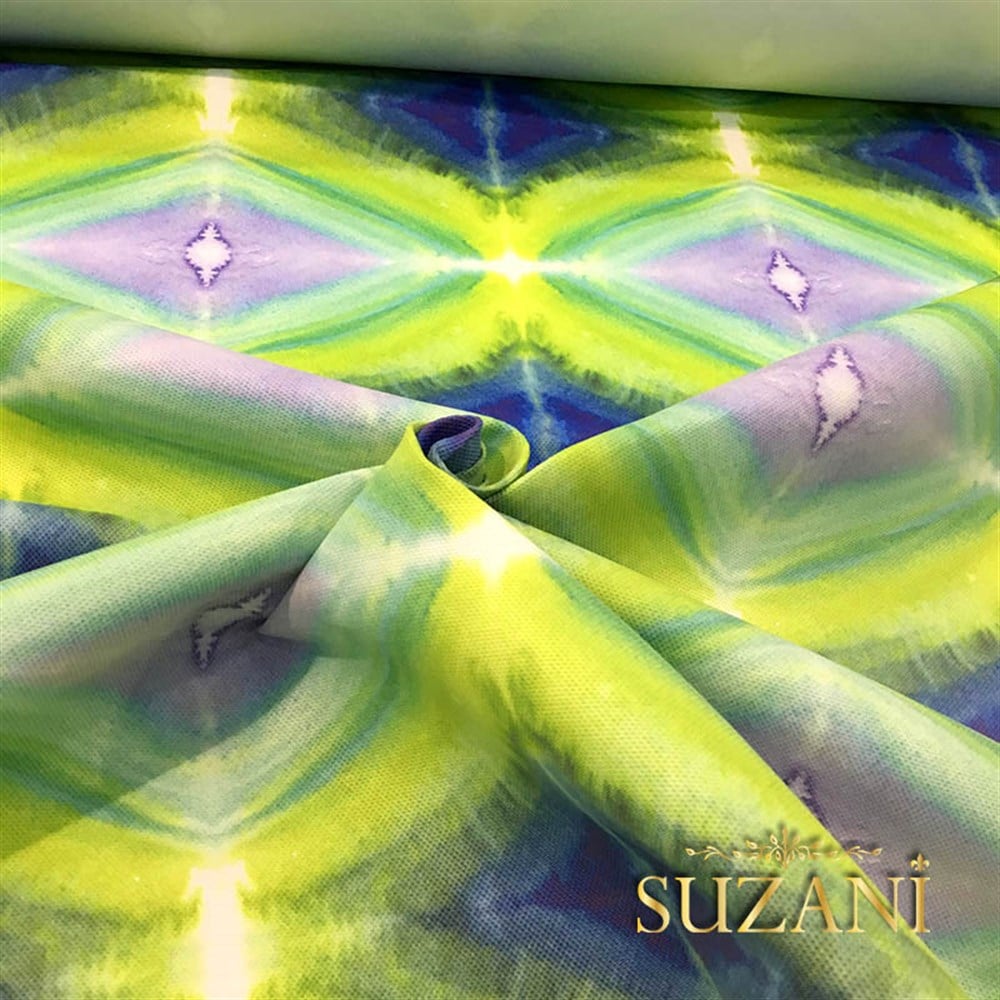 Mavi Sarı Parlama Efektli Kumaş