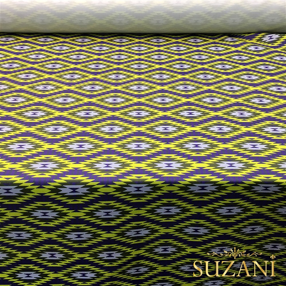 Mor Sarı Kilim Desenli Kumaş