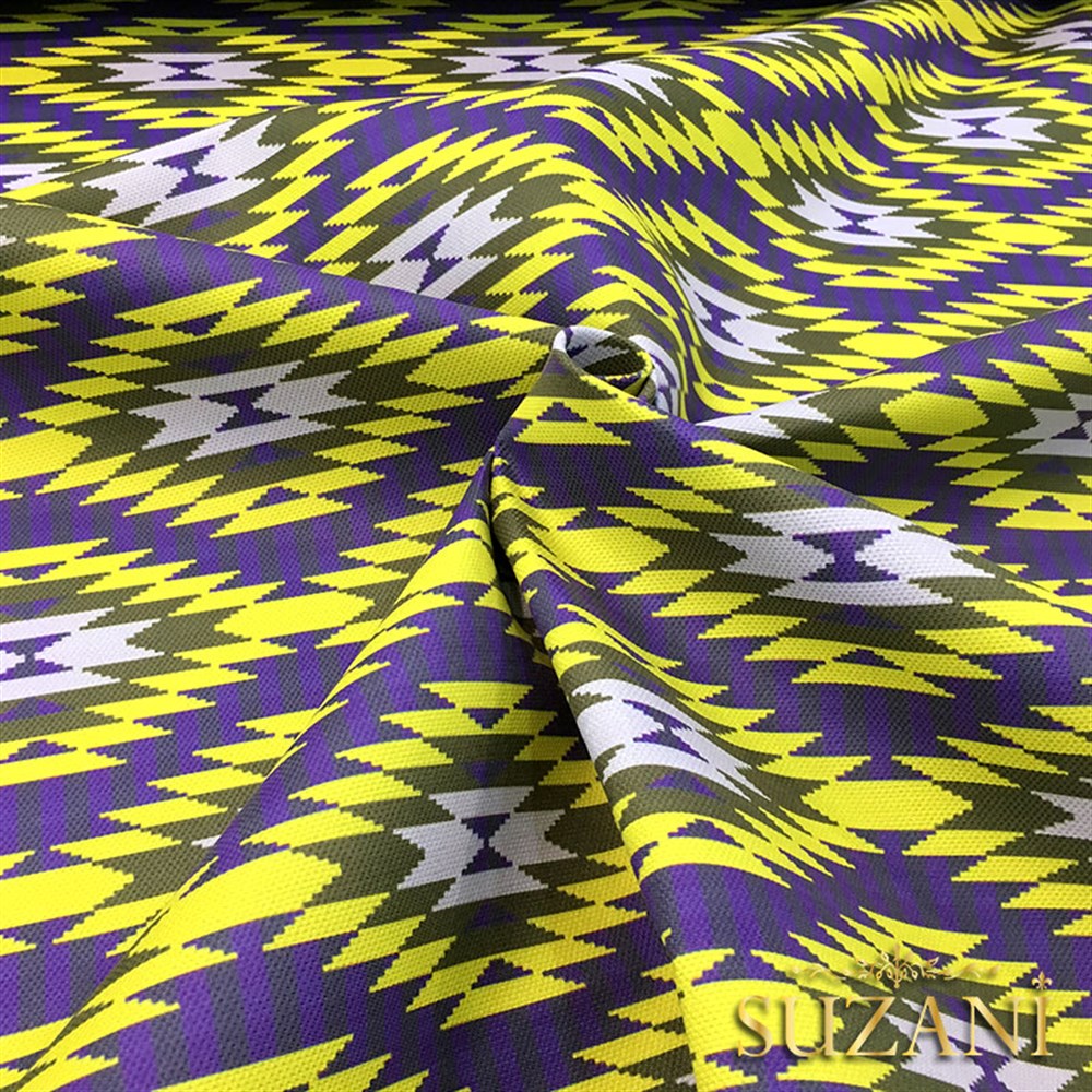 Mor Sarı Kilim Desenli Kumaş