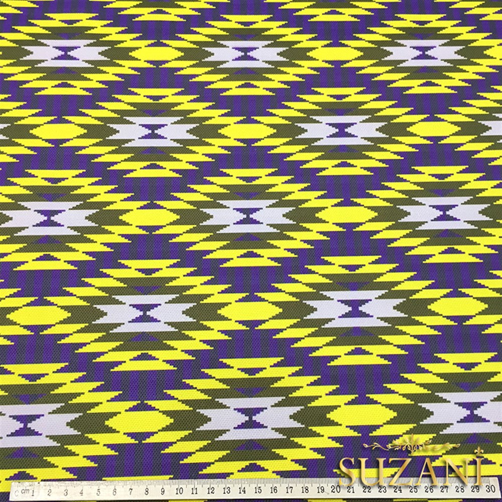 Mor Sarı Kilim Desenli Kumaş