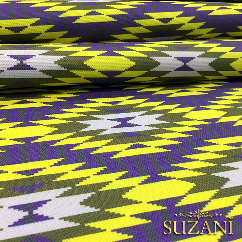 Mor Sarı Kilim Desenli Kumaş