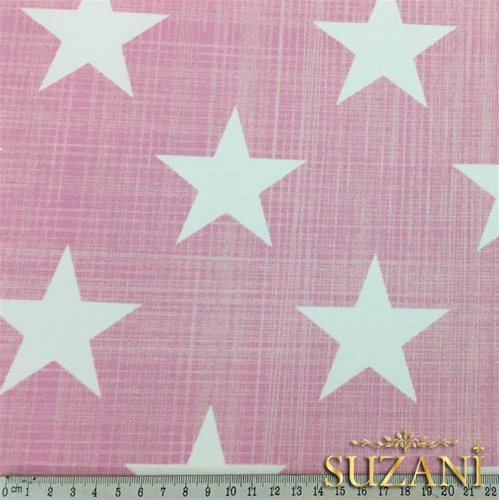 Pembe Keten Efekt Yıldız Desenli Kumaş