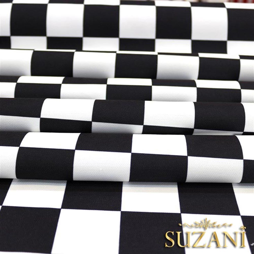 Siyah Beyaz Büyük Kareli Damalı Kumaş