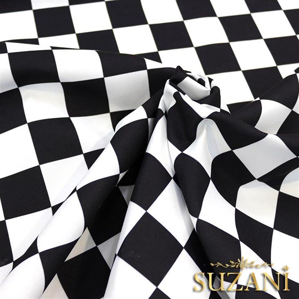 Siyah Beyaz Büyük Kareli Damalı Kumaş