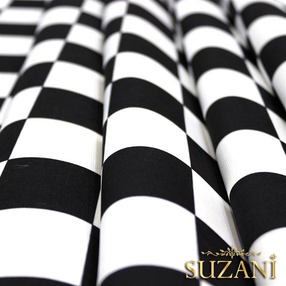 Siyah Beyaz Büyük Kareli Damalı Kumaş