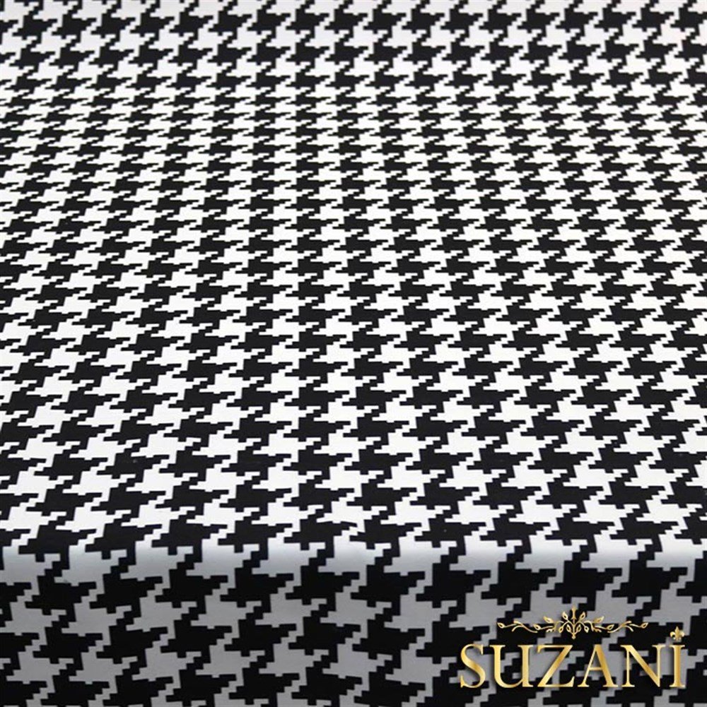 Siyah Beyaz Büyük Kazayağı Desenli Kumaş