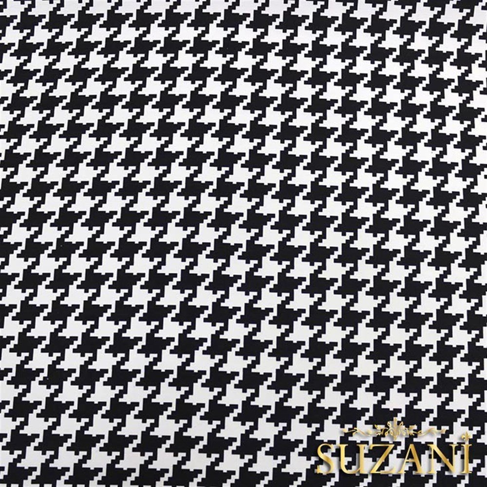 Siyah Beyaz Büyük Kazayağı Desenli Kumaş