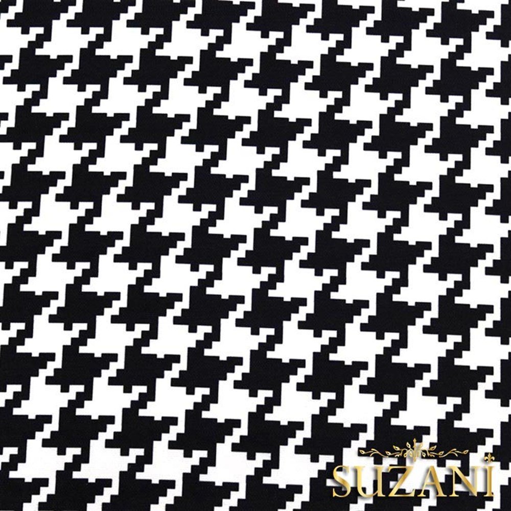 Siyah Beyaz Büyük Kazayağı Desenli Kumaş
