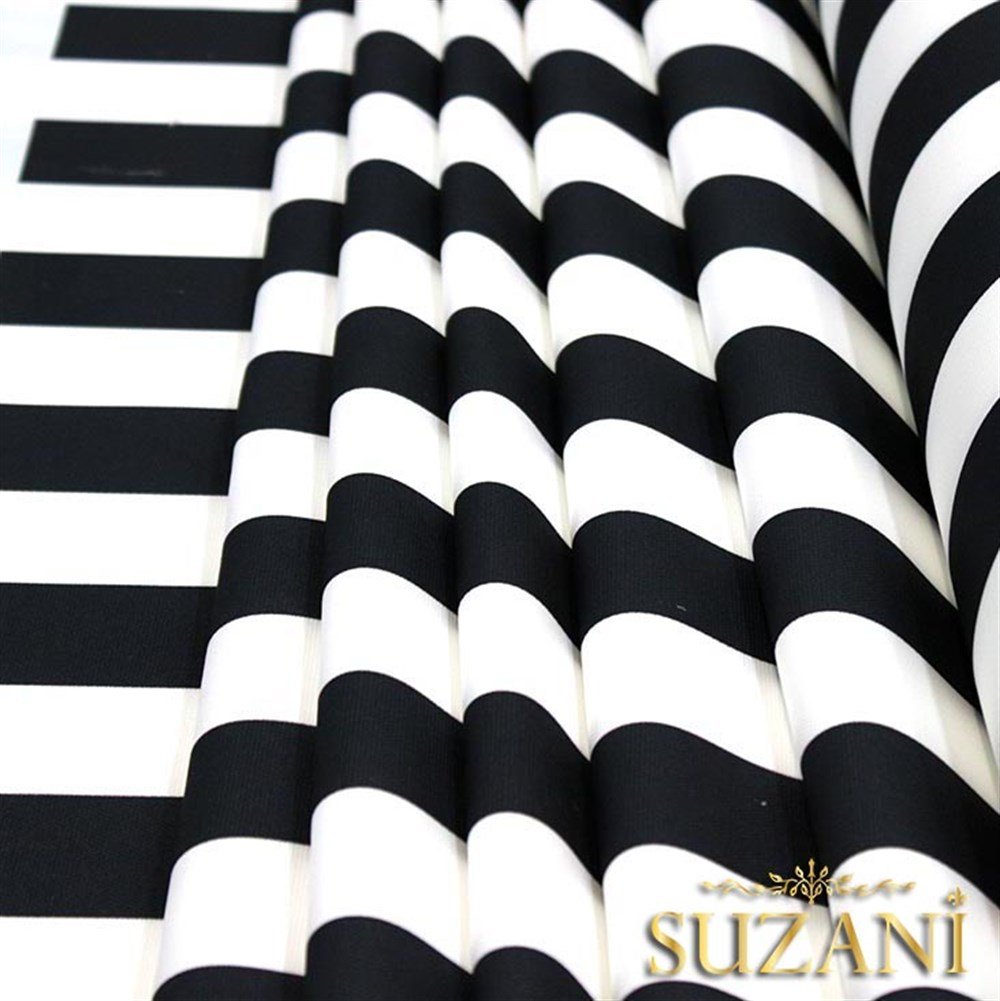 Siyah Beyaz Kalın Dikey Çizgili Kumaş