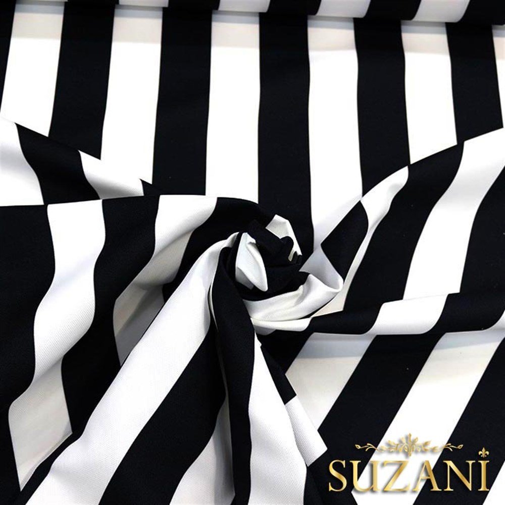 Siyah Beyaz Kalın Dikey Çizgili Kumaş