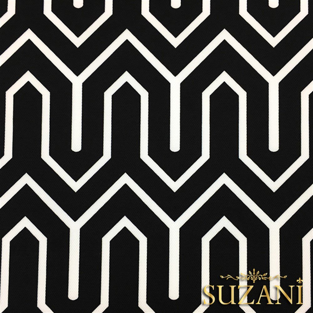Siyah Zemin Geometrik Dağ Desenli Kumaş