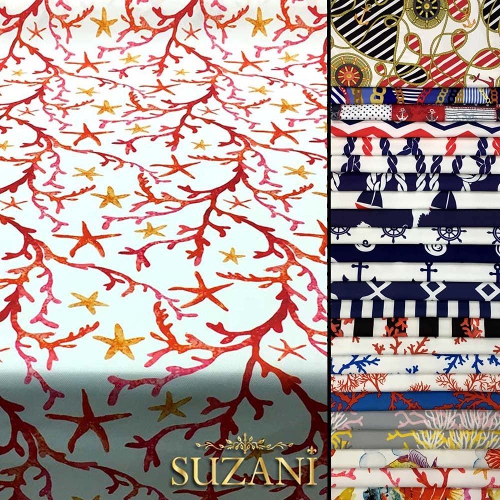 Suluboya Efektli Mercan Dalları Desenli Kumaş