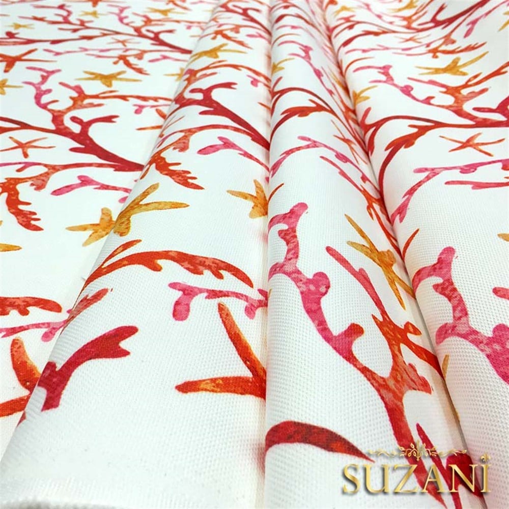 Suluboya Efektli Mercan Dalları Desenli Kumaş