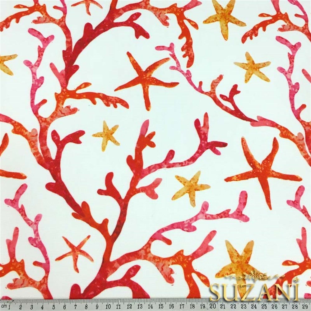 Suluboya Efektli Mercan Dalları Desenli Kumaş