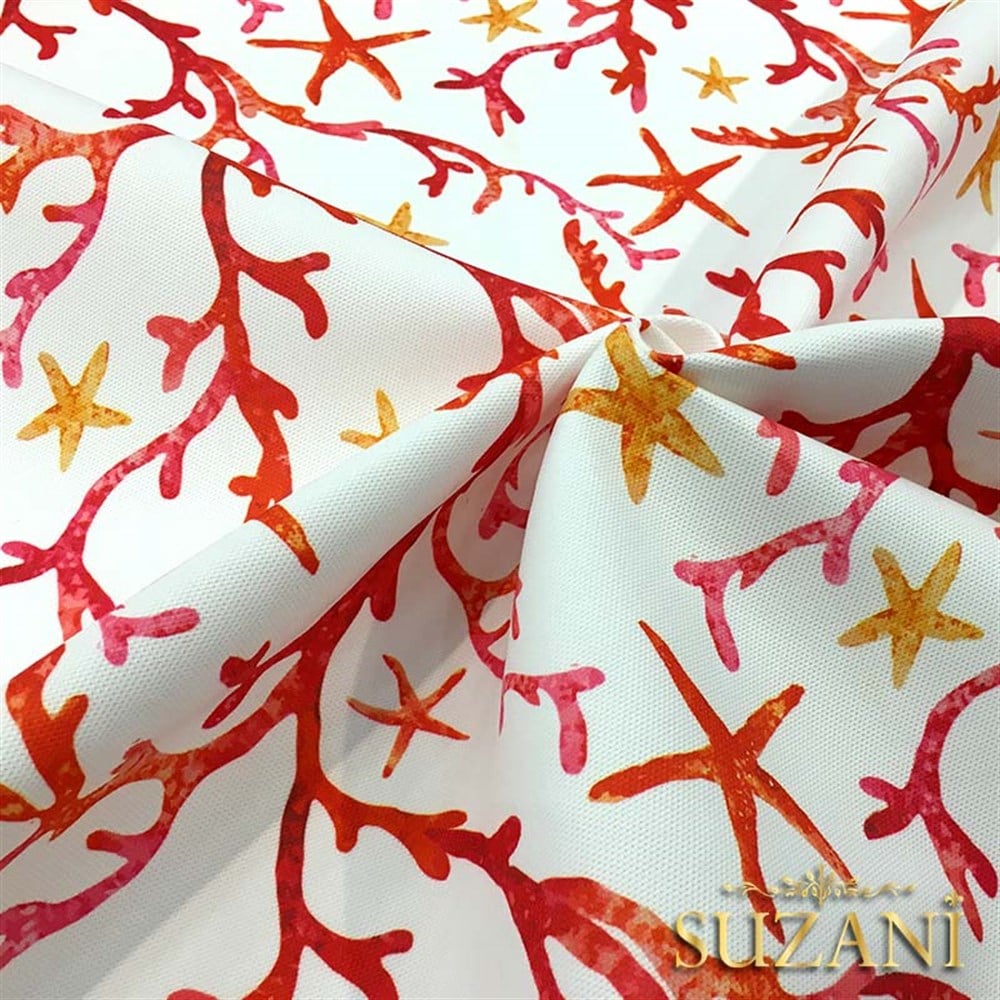 Suluboya Efektli Mercan Dalları Desenli Kumaş