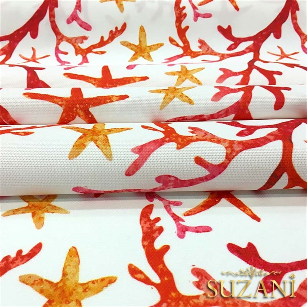 Suluboya Efektli Mercan Dalları Desenli Kumaş