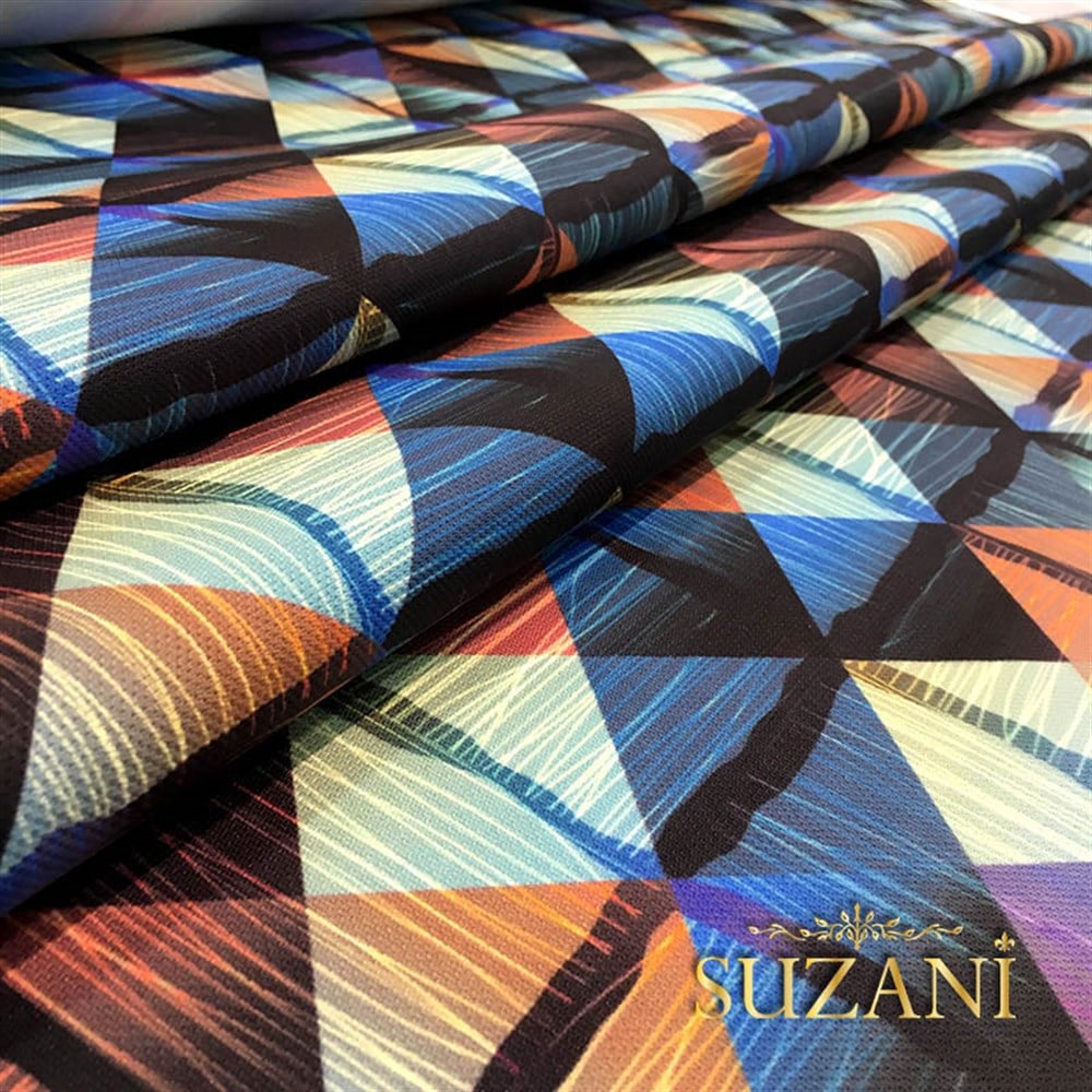 Turuncu Mavi Baklava Desenli Kumaş