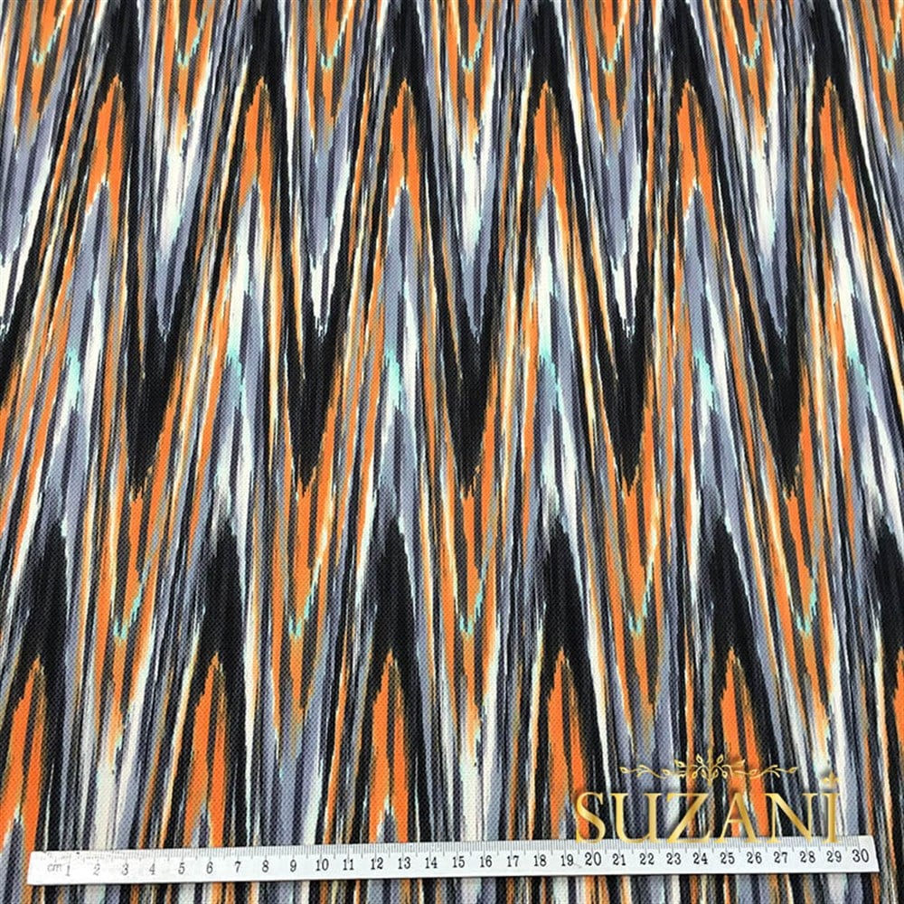 Turuncu Siyah Zİgzag İkat Kumaş