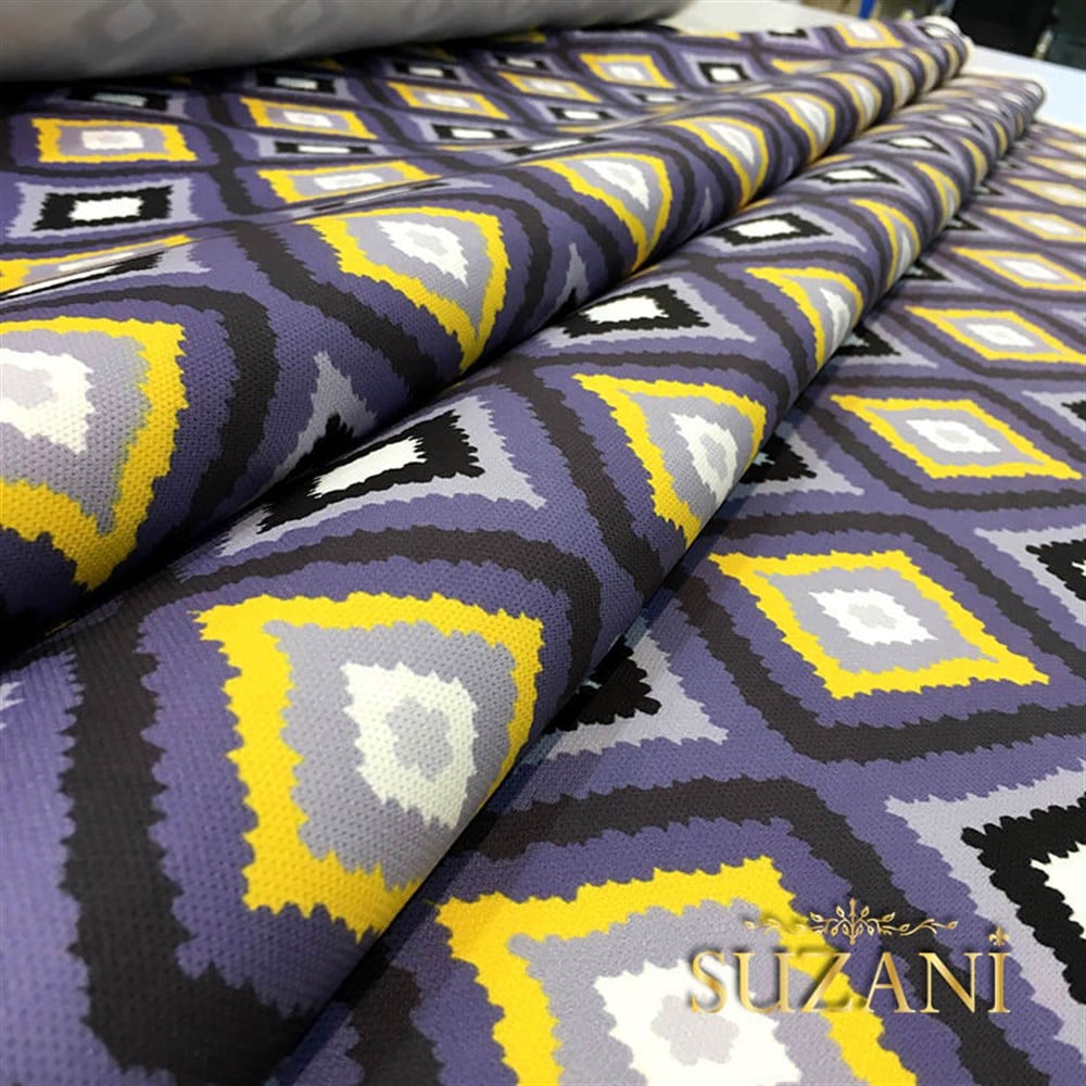 Uzay Mavisi Sarı Baklava Desenli Kumaş