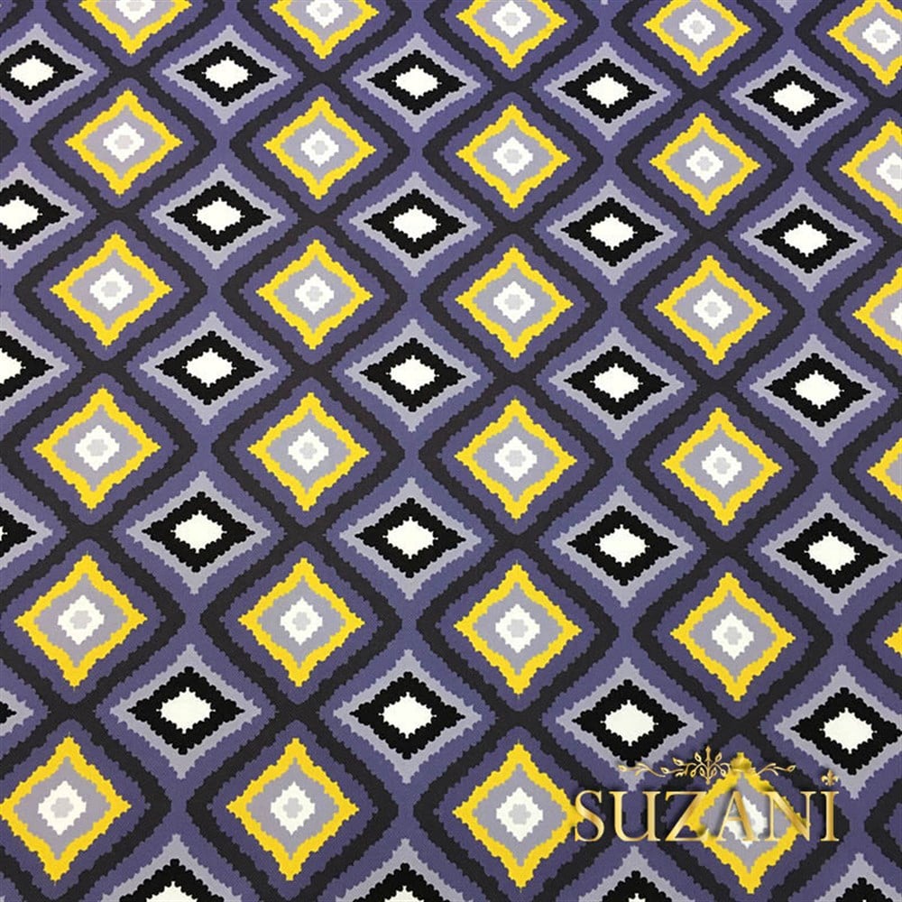 Uzay Mavisi Sarı Baklava Desenli Kumaş