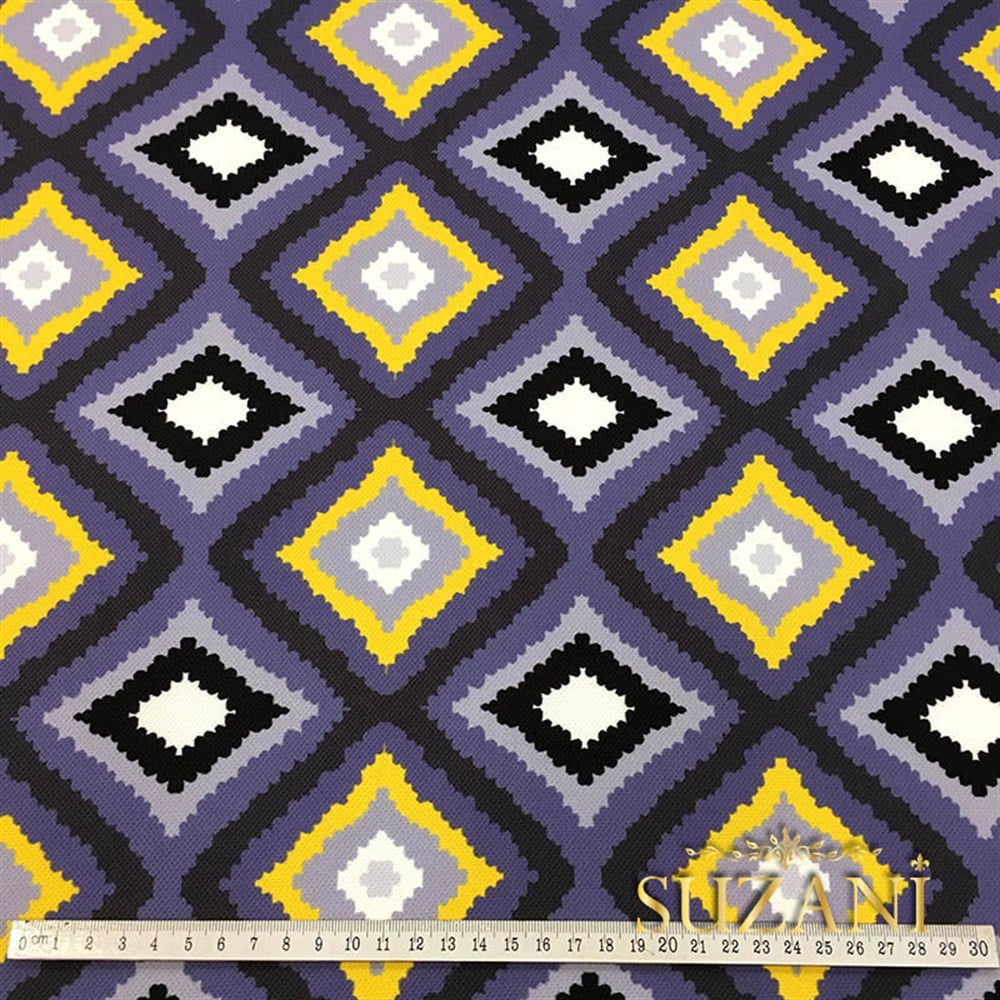 Uzay Mavisi Sarı Baklava Desenli Kumaş