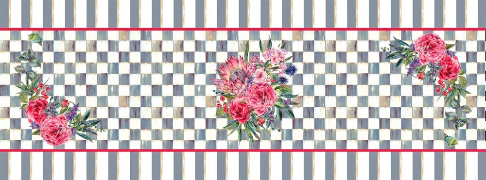 Antik Mavi Dama Desenli Dikişsiz Runner Kumaşı