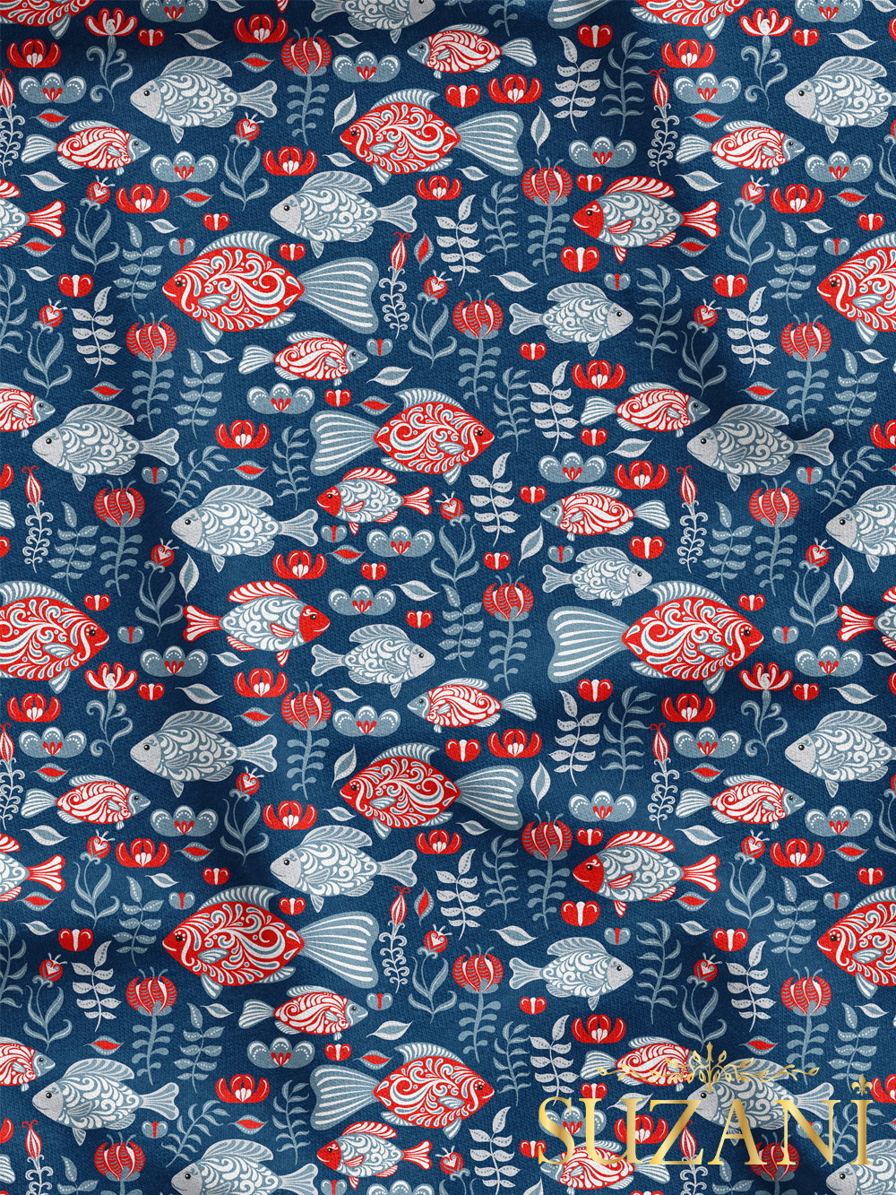 Balık Desenli Dijital Baskılı Kumaş